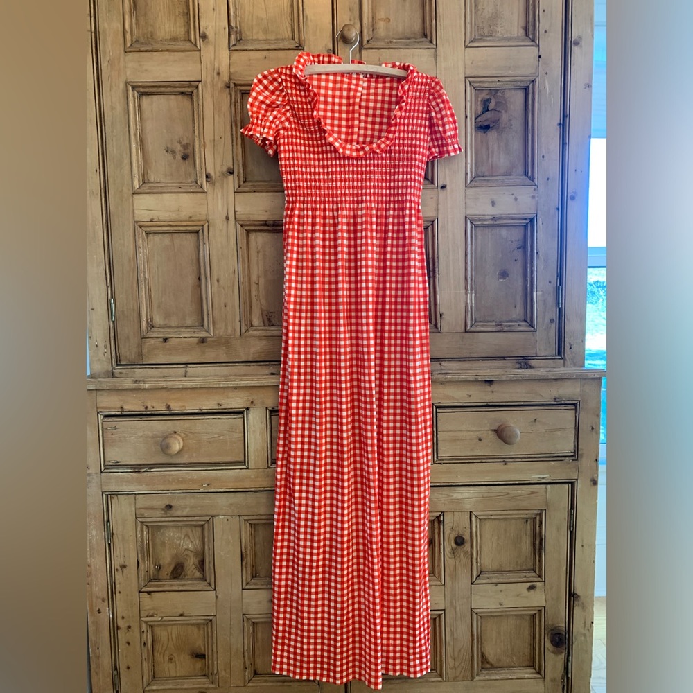 Vintage Tracy Petites Red Gingham Maxi Prairie Dress Size XSmall